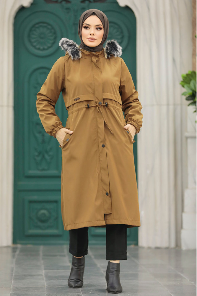 Neva Style - Kürklü Taba Tesettür Parka 60651TB - 3