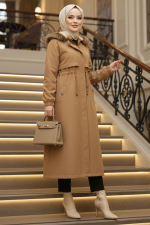  Kürklü Taba Tesettür Parka 60651TB - 1