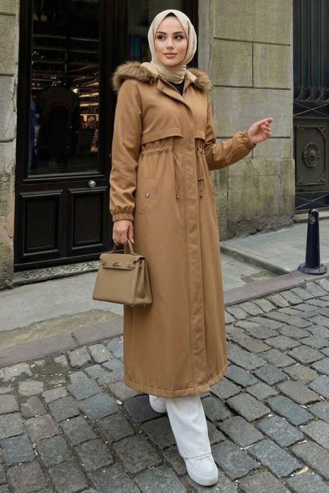  Kürklü Taba Tesettür Parka 60651TB - NEVASTYLE