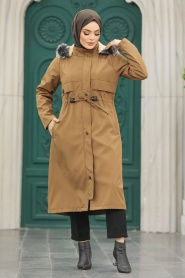 Neva Style - Kürklü Taba Tesettür Parka 60652TB - Thumbnail