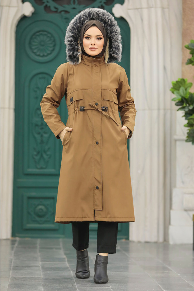 Neva Style - Kürklü Taba Tesettür Parka 60652TB - 5