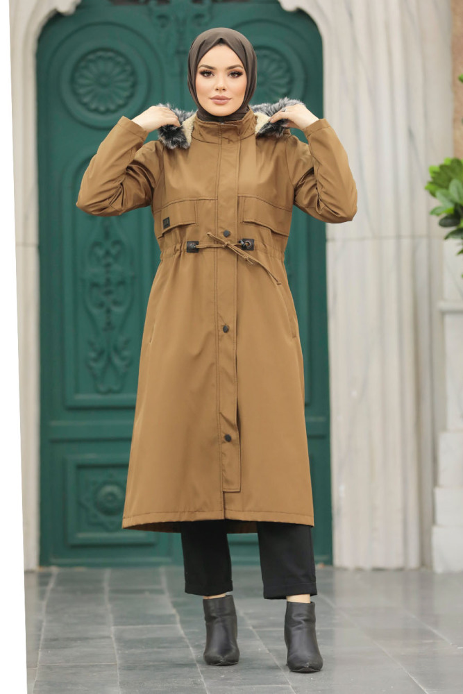 Neva Style - Kürklü Taba Tesettür Parka 60652TB - 6