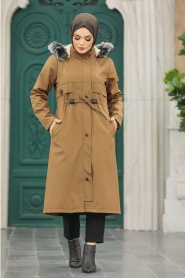 Neva Style - Kürklü Taba Tesettür Parka 60652TB - Thumbnail