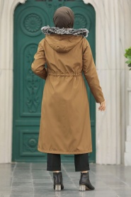 Neva Style - Kürklü Taba Tesettür Parka 60652TB - Thumbnail