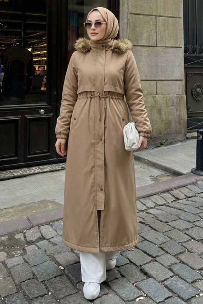  Kürklü Vizon Tesettür Parka 60651V - NEVASTYLE