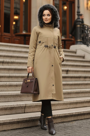  Kürklü Vizon Tesettür Parka 60652V - 1