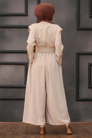 Neva Style - Kuşaklı Bej Tesettür İkili Takım 1471BEJ - 3