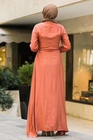 Neva Style - Kuşaklı Kiremit Tesettür Elbise 39710KRMT - Thumbnail