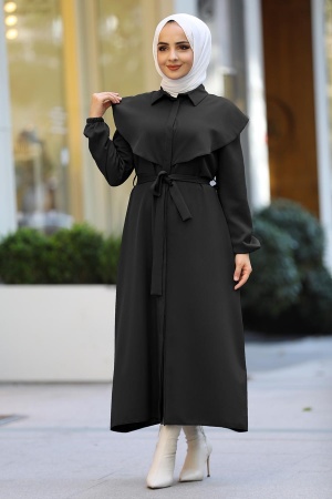 Neva Style - Kuşaklı Siyah Tesettür Elbise 4331S - 1
