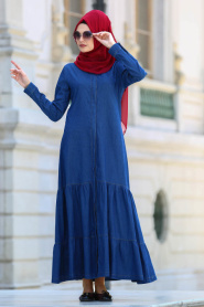 Neva Style - Lacivert Tesettür Kot Elbise 41630L - Thumbnail