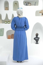 Neva Style - Lastikli İndigo Mavisi Tesettür Elbise 1300IM - Thumbnail