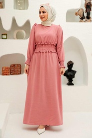 Neva Style - Lastikli Pudra Tesettür Elbise 1300PD - Thumbnail