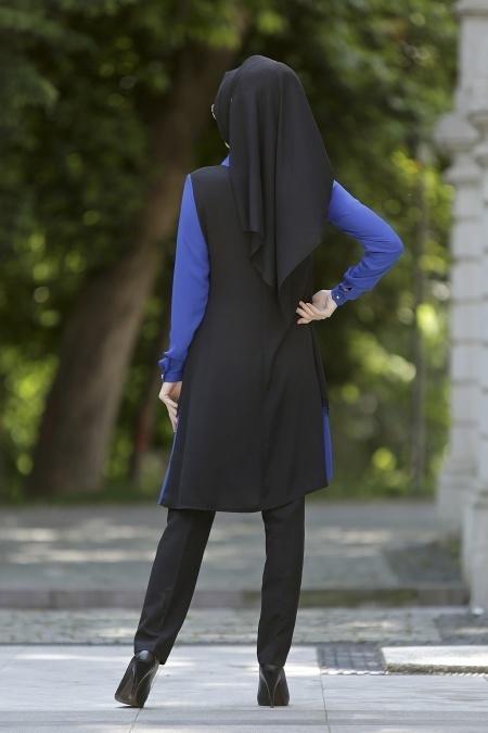 Neva Style - Lazer Kesimli Sax Mavisi Tunik - 3