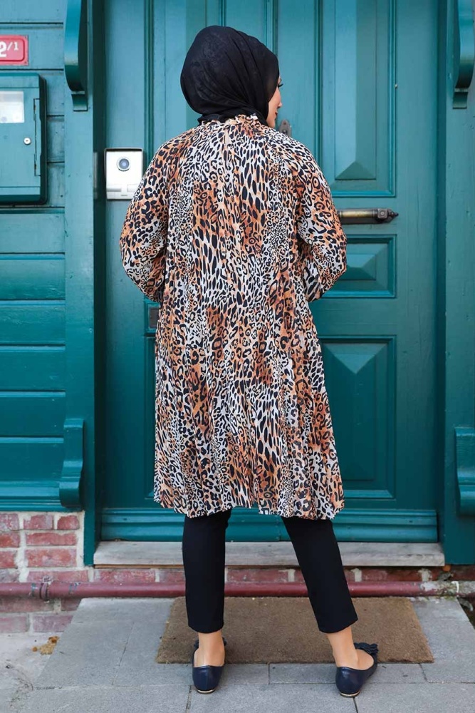 Neva Style - Leopar Desenli Kiremit Tesettür Tunik 1434KRMT - 2