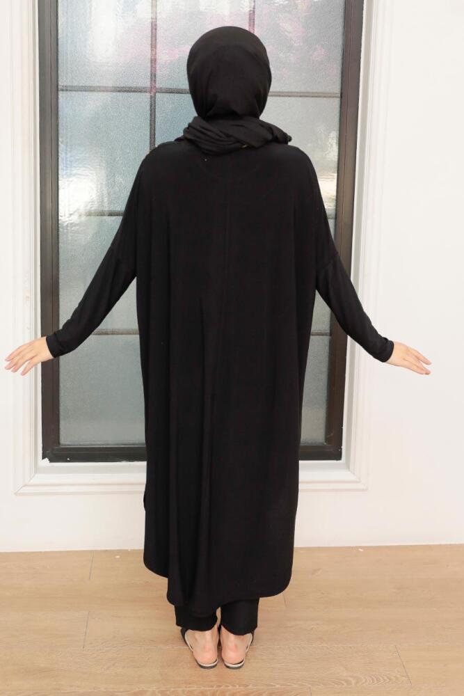  Leopar Desenli Siyah Tesettür Tunik 40114S - 2
