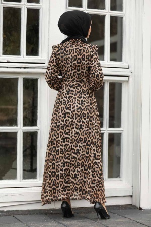  Leopar Desenli Tesettür Elbise 27903LP - 3