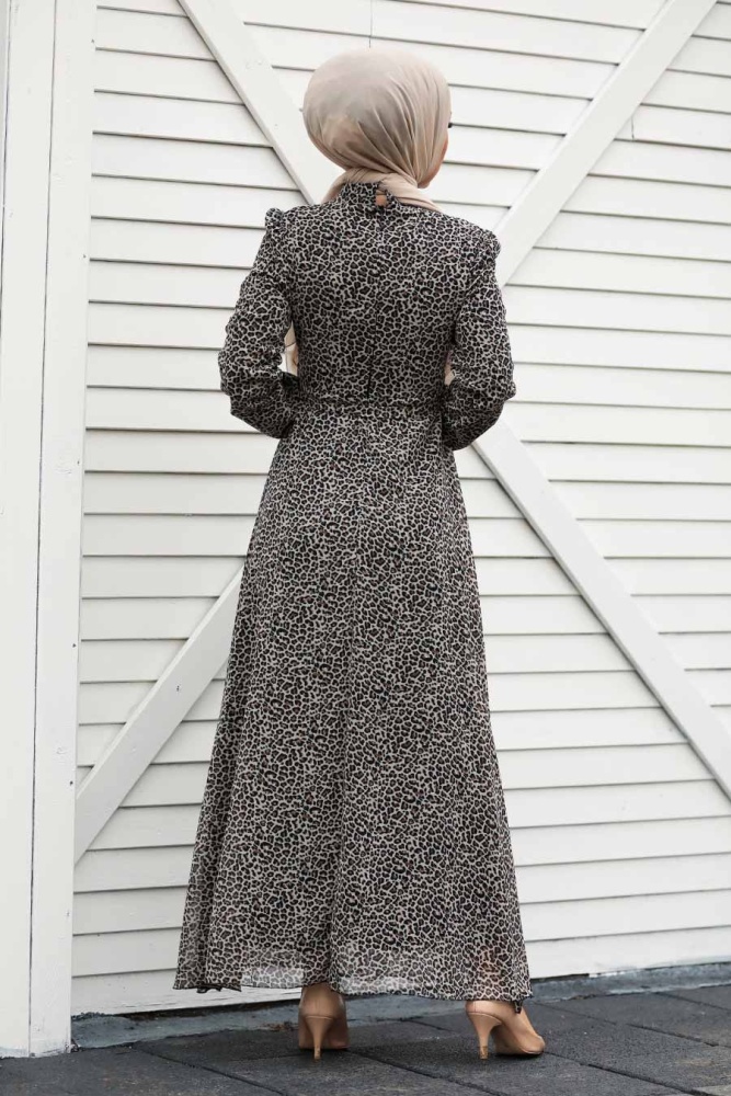 Neva Style - Leopar Desenli Tesettür Elbise 27904LP - 2