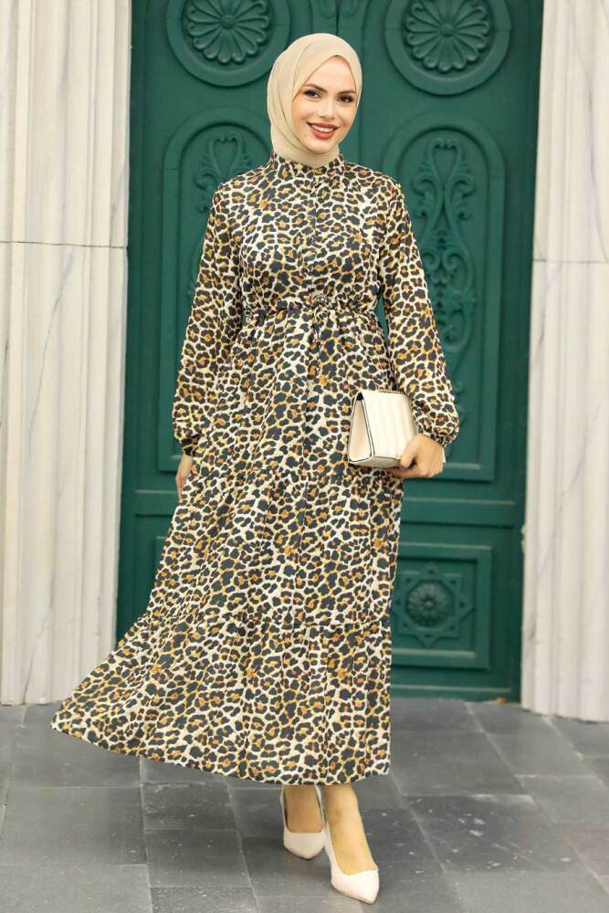 Neva Style - Leopar Desenli Tesettür Elbise 5730LP - 1