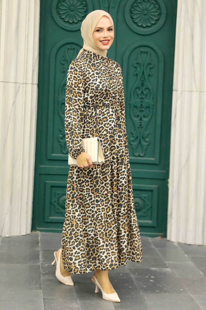 Neva Style - Leopar Desenli Tesettür Elbise 5730LP - 2