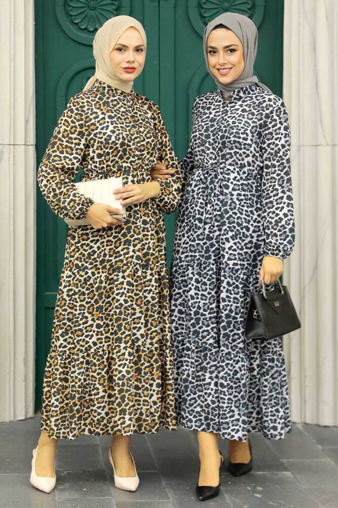 Neva Style - Leopar Desenli Tesettür Elbise 5730LP - 3