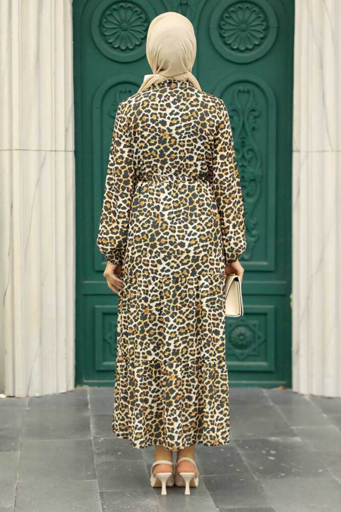 Neva Style - Leopar Desenli Tesettür Elbise 5730LP - 5