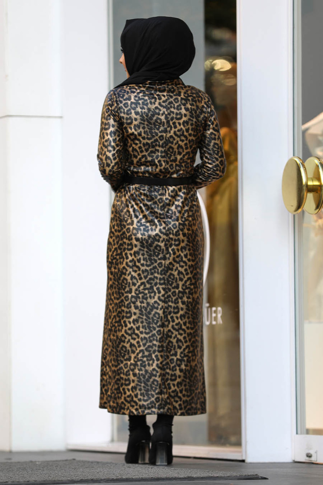 Neva Style - Leopar Desenli Tesettür Elbise 6056LP - 3