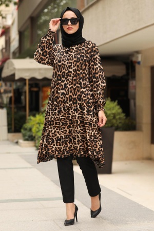  Leopar Desenli Tesettür Tunik 44931LP - 1