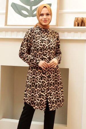 Neva Style - Leopar Desenli Tesettür Viskon Tunik 11527LP - 1