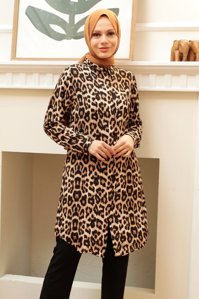Neva Style - Leopar Desenli Tesettür Viskon Tunik 11527LP - 1