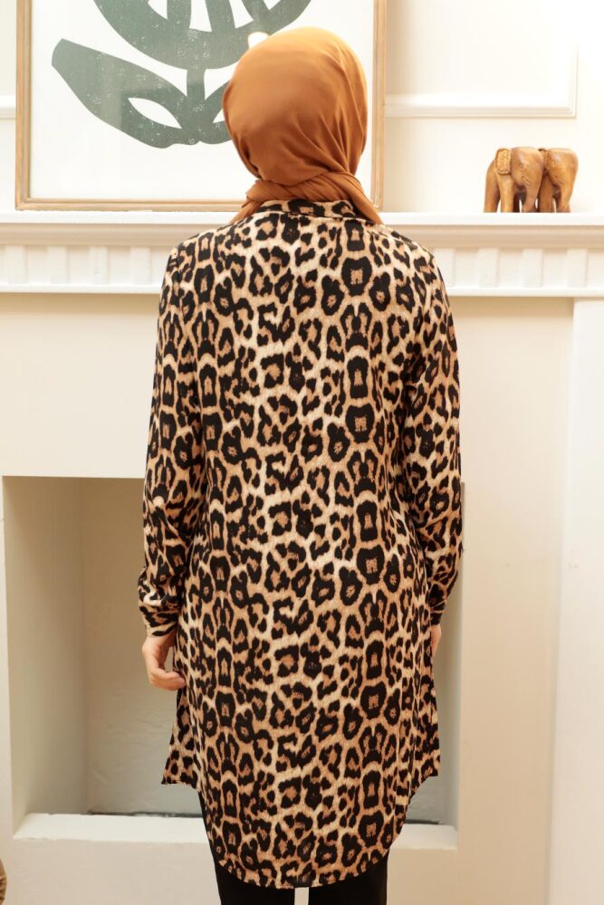 Neva Style - Leopar Desenli Tesettür Viskon Tunik 11527LP - 3