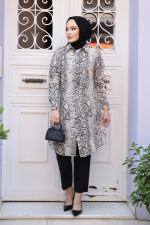 Neva Style - Leopar Desenli Tesettür Viskon Tunik 11529LP - 3