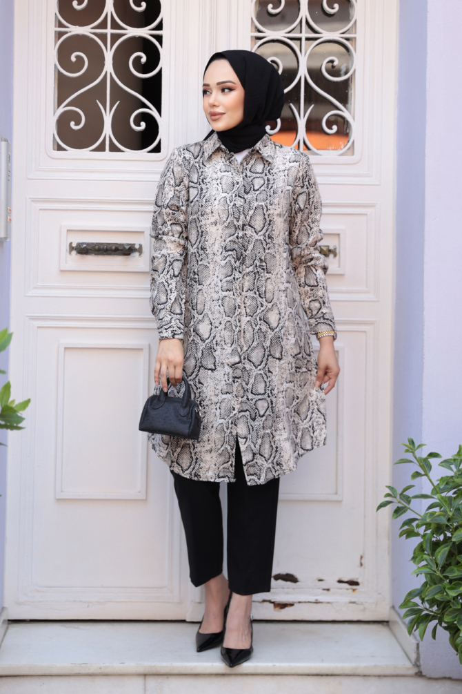 Neva Style - Leopar Desenli Tesettür Viskon Tunik 11529LP - 3