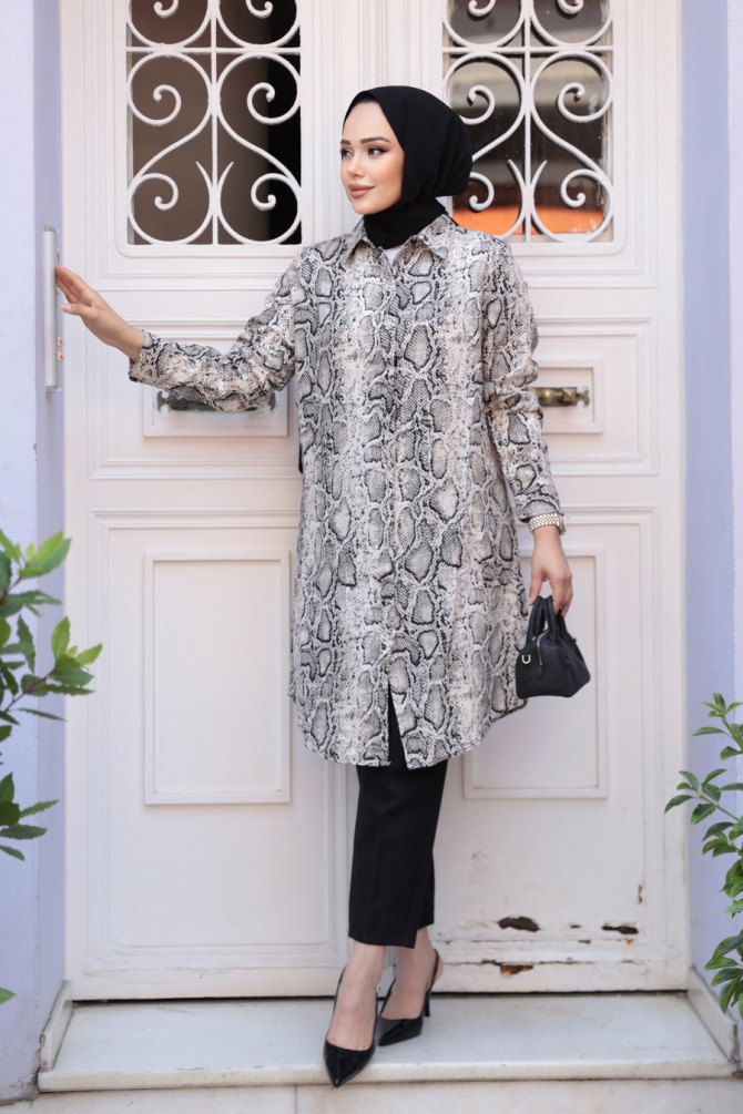 Neva Style - Leopar Desenli Tesettür Viskon Tunik 11529LP - 2
