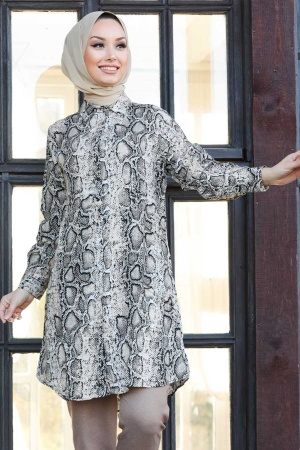 Neva Style - Leopar Desenli Tesettür Viskon Tunik 11529LP - 1