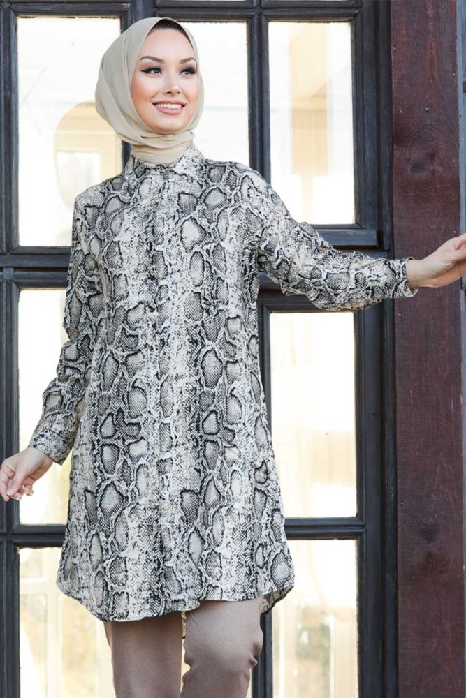 Neva Style - Leopar Desenli Tesettür Viskon Tunik 11529LP - 1
