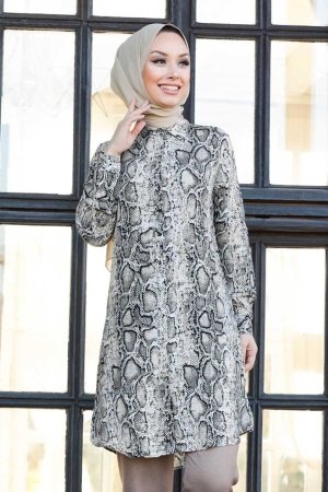 Neva Style - Leopar Desenli Tesettür Viskon Tunik 11529LP - 2