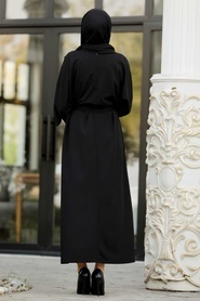 Neva Style - Leopar Detaylı Siyah Tesettür Elbise 11043S - Thumbnail