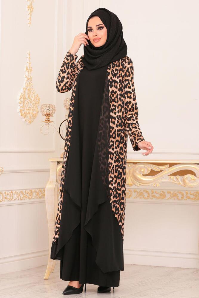 Leopar Desenli Tesettür Abaya 8814LP - 1