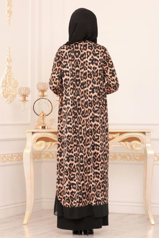 Leopar Desenli Tesettür Abaya 8814LP - 2