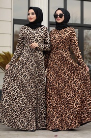 Neva Style - Leopard Hijab Dress 1451LP - Thumbnail