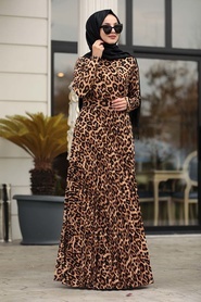 Neva Style - Leopard Hijab Dress 1451LP - Thumbnail