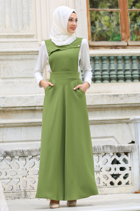 Neva Style - Light Green Hijab Dress 7055AY