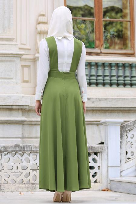 Neva Style - Light Green Hijab Dress 7055AY - 3