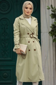 Neva Style - Light Khaki Hijab Turkish Trench Coat 5942AHK - Thumbnail