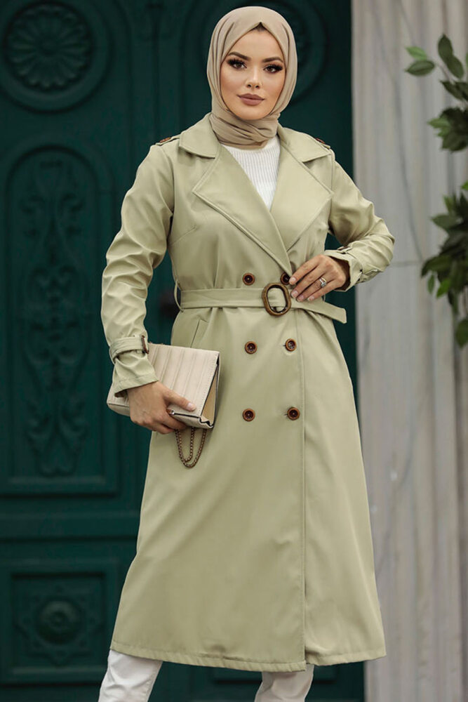 Neva Style - Light Khaki Hijab Turkish Trench Coat 5942AHK - 1