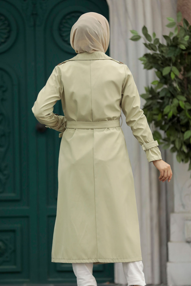 Neva Style - Light Khaki Hijab Turkish Trench Coat 5942AHK - 6