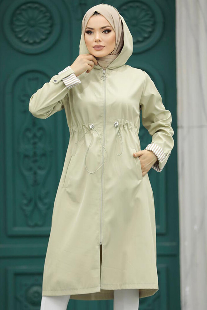 Neva Style - Light Khaki Hijab Turkish Trench Coat 613AHK - 2