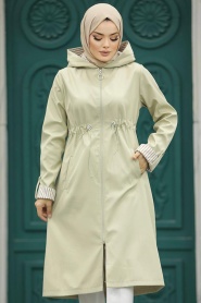 Neva Style - Light Khaki Hijab Turkish Trench Coat 613AHK - Thumbnail