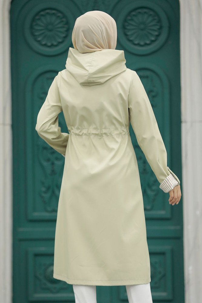 Neva Style - Light Khaki Hijab Turkish Trench Coat 613AHK - 4