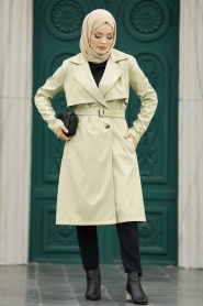 Neva Style - Light Khaki Islamic Clothing Trench Coat 59371AHK - Thumbnail